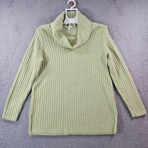 J Jill Sweater Women Medium Petite Mp Loose Turtle Neck Chain Knit‎ Green